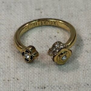 Henri Bendel Gold & Crystal Open Cuff Ring Size 7